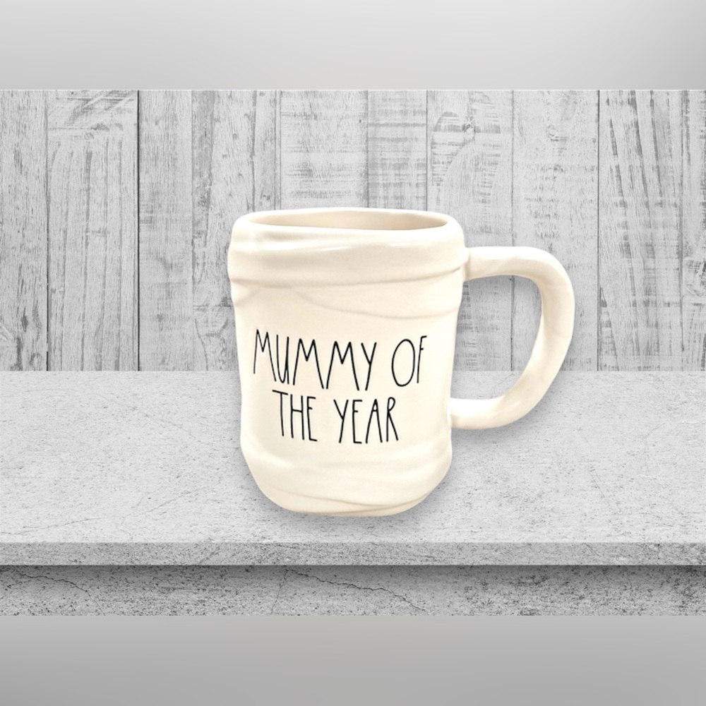 New Rae Dunn Mummy of the Year mug black & white coffee tea Halloween 🎃